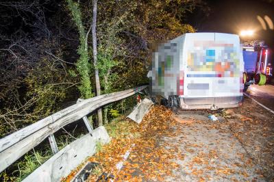 Lenningen-Gutenberg: Transporter kracht in Leitplanke - Fahrer wird 30 Meter Boeschung hinab geschleudert und verstirbt - Hund wartet im Auto auf Herrchen